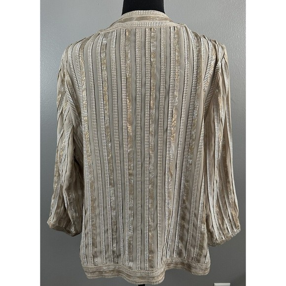 Travelers Collection Chicos sz 2 Beige silver Open Front Semi Sheer Jacket XL - Picture 4 of 8